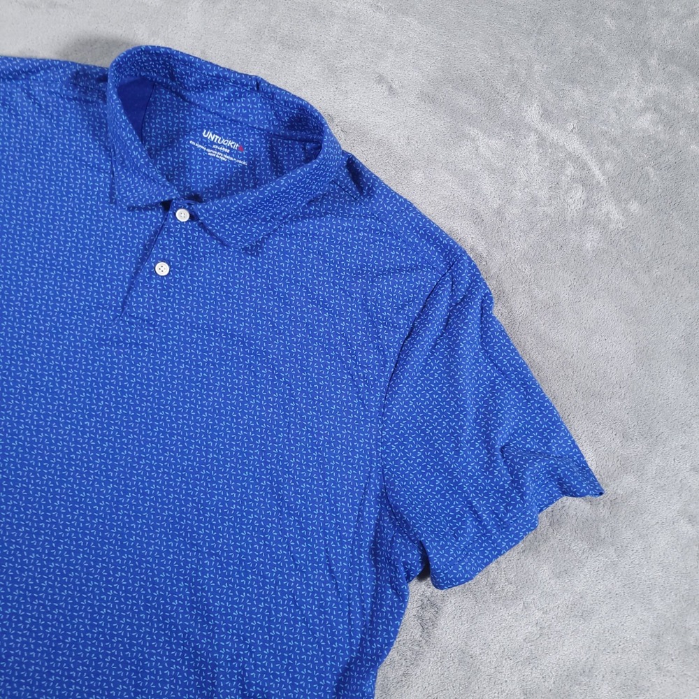UNTUCKit Polo Shirt Mens XXL Blue Herrera Geometric Print Supima Cotton Tencel